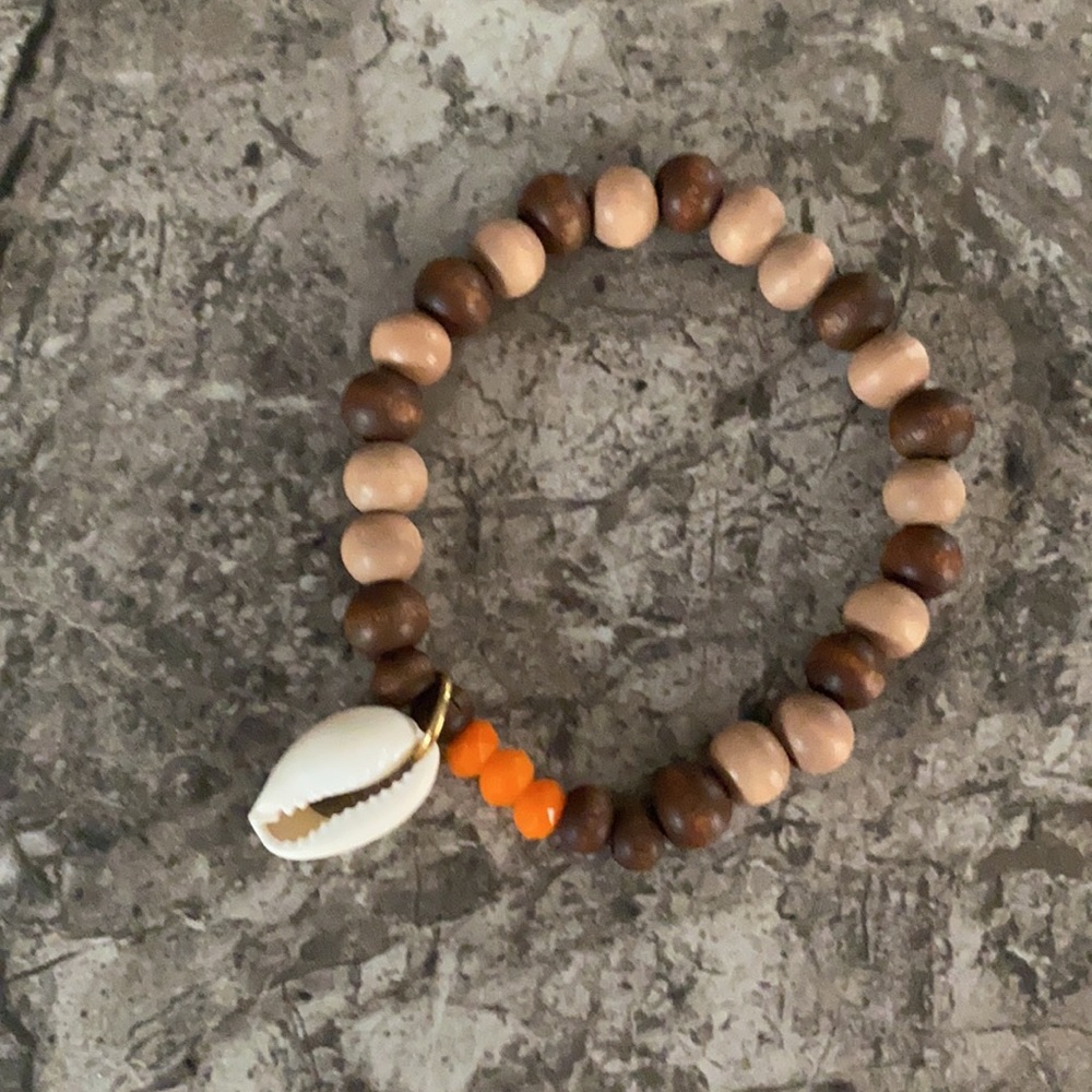 Wood & shell anklet & bracelet set - Picture 3 of 4